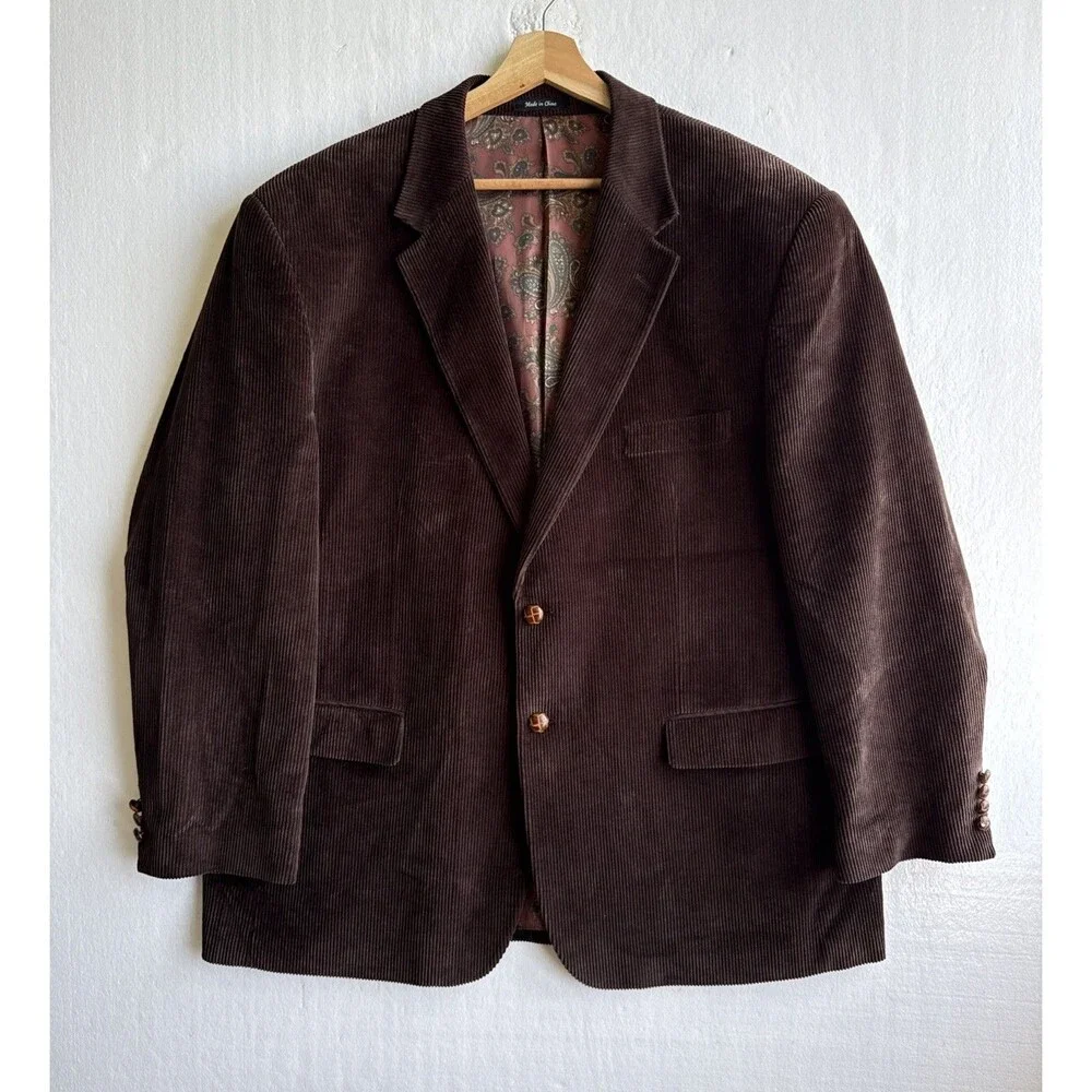 Lauren Ralph Lauren Blazer Jacket Men 48R Corduroy Sport Coat Dark Brown Paisley